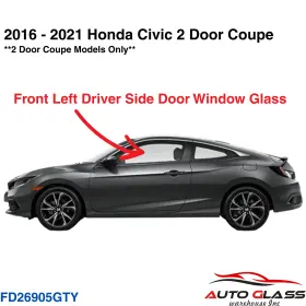Fd26905gty Agw Fits 2016-2021 Honda Civic 2 Dr Coupe Driver Left Side Door Window Glass