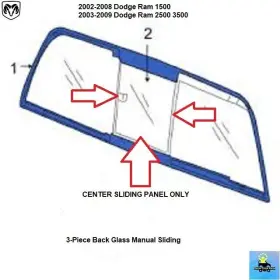 55275539af Dodge 02 To 09 Ram 3 Piece Manual Center Panel Back Slider Glass Only