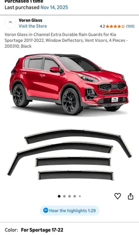 200310 Voron Glass In-channel Extra Durable Rain Guards For Kia Sportage 2017-2022
