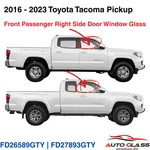 Fits 2016-2023 Toyota Tacoma Passenger Right Side Front Door Window Glass New. Price: $73.00.