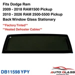 Fits Dodge Ram 09-18 1500 10-26 2500-5500 Back Window Glass Stationary Heated New. Price: $162.98.