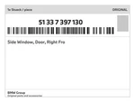 Genuine Bmw Side Window, Door, Right Fro 51-33-7-397-130 New. Price: $203.56.