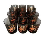 Vtg Whiskey Glasses (12) Mack Truck Bulldog Smoke 4" Red Gold Euc New. Price: $200.00.