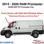 Fits 2014-2026 Ram Promaster Driver Side Left Front Vent Window Glass Stationary New. Price: $73.00.