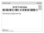 Genuine Bmw Side Window, Rigid, Rear 51-37-7-412-024 New. Price: $253.79.