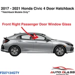 Fit 17-21 Honda Civic 4DR Hatchback Passenger Right Side Front Door Window Glass New. Price: $78.00.